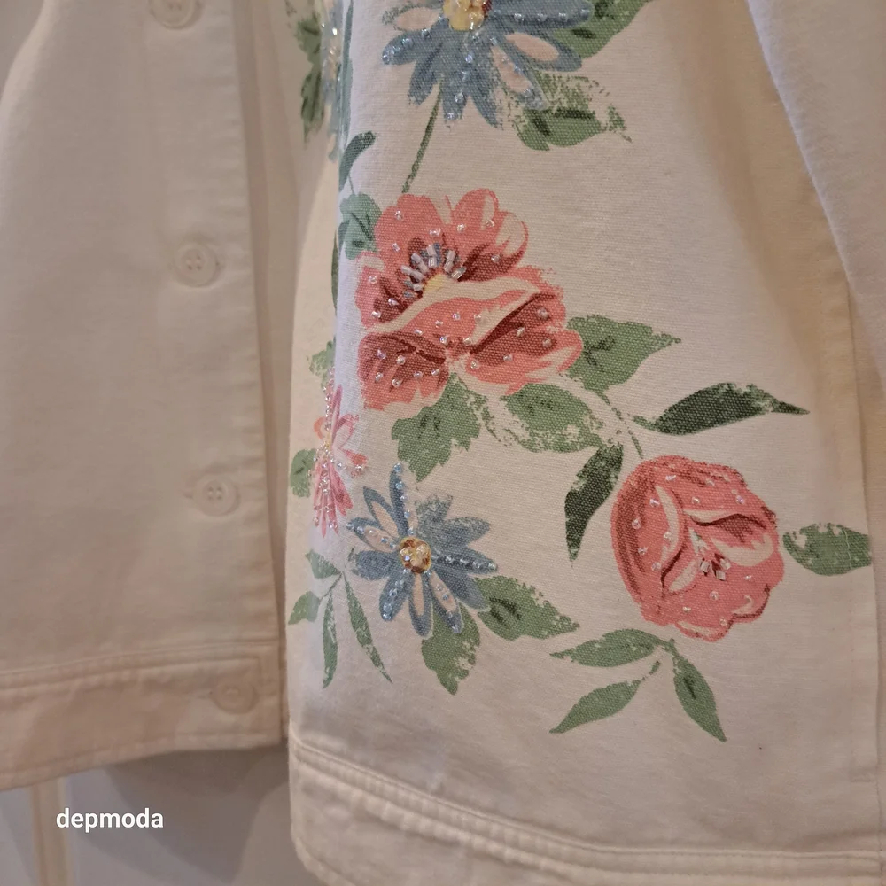 Alfred Dunner White Floral Jean Jacket Size 12